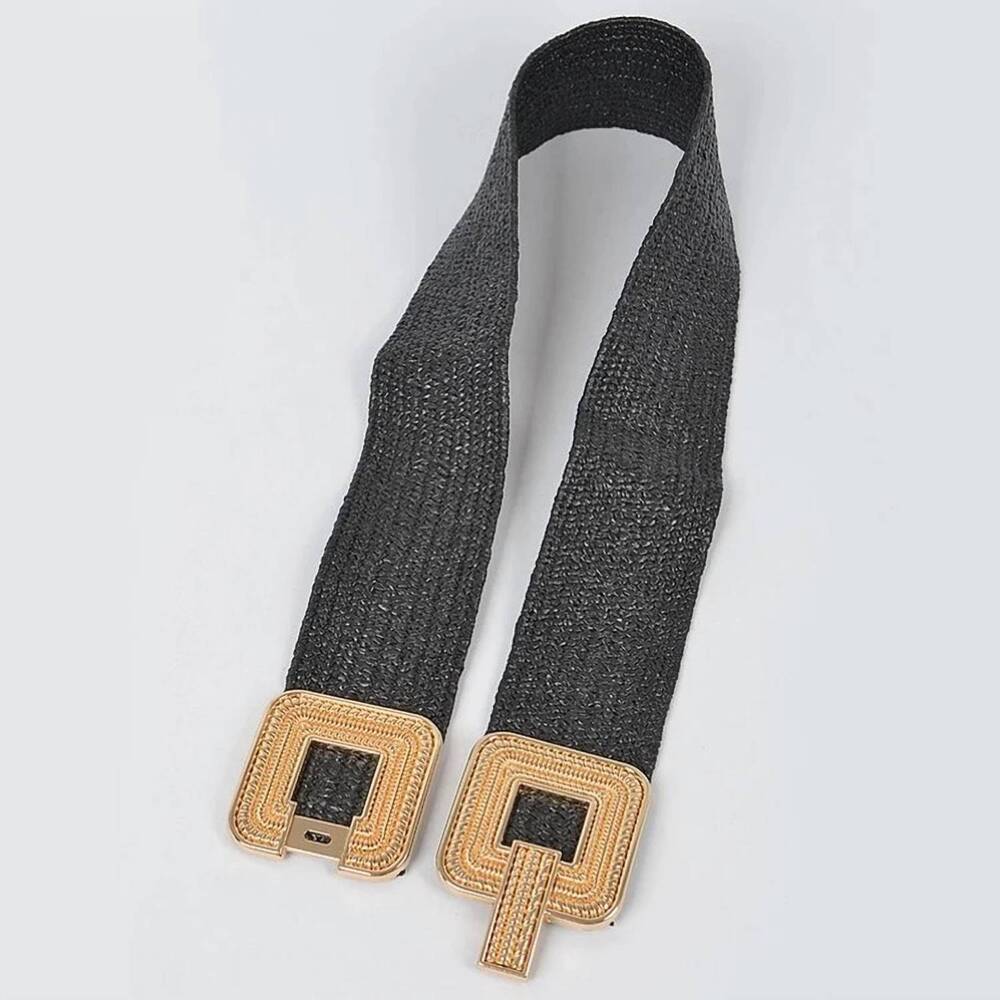 NEW 3AM BY H&D ACCESSORIES women's golden buckle stretch belt in black